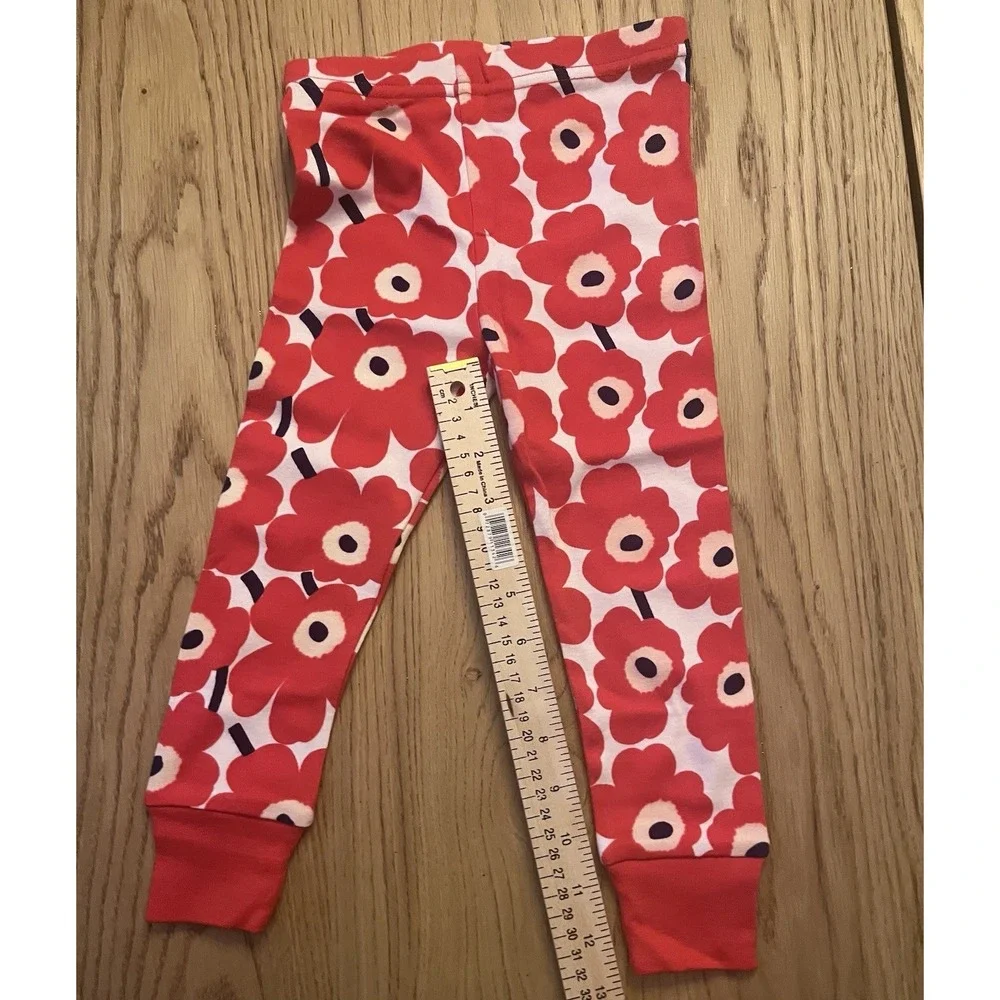 Marimekko Unikko Girls Sleep Pants Size 3Y Red Flower‎ Floral 100% Cotton